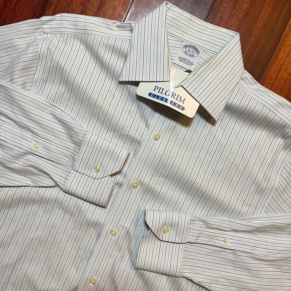 Brooks Brothers Shirt Mens 16-33 Slim Fit Striped Non Iron Preppy